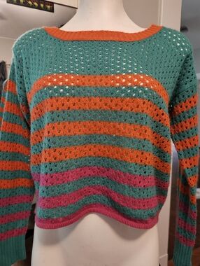 Small * Crochet Sweater * Flying Tomato * Orange Teal Pink Purple